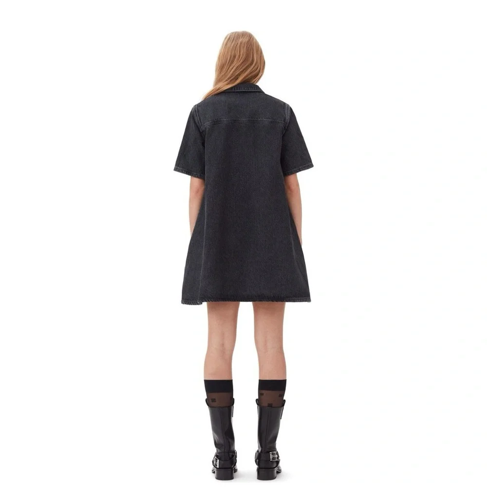 Ganni Washed Black Denim Mini Dress - Picture 2 of 6